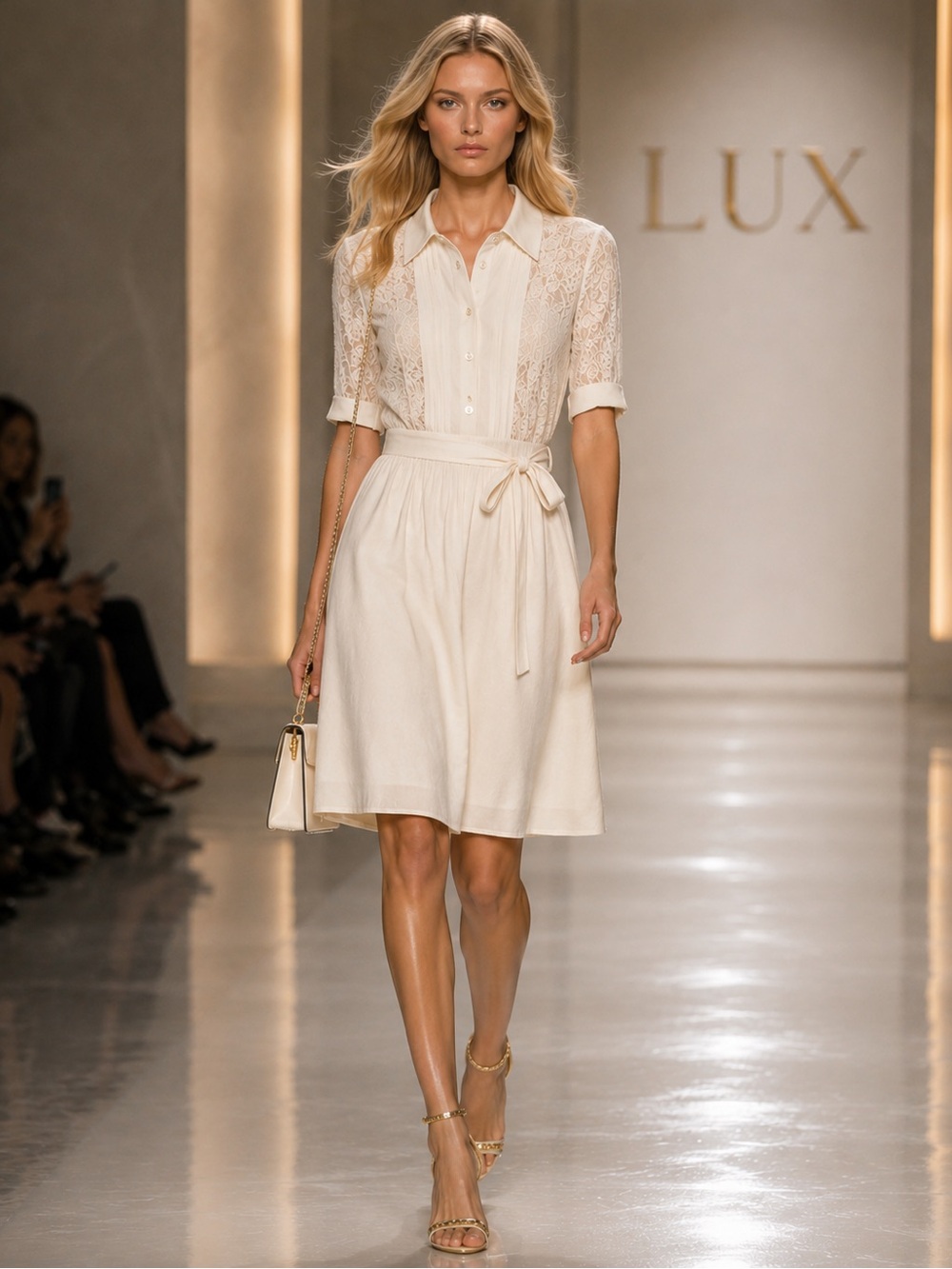 Carlucci Cream Lace Collared Fit & Flare Dress Size 4